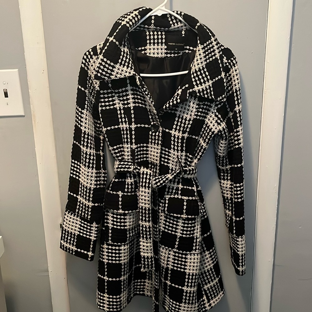 Black and white stripe peacoat.